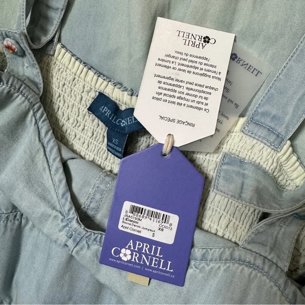 NWT April Cornell Light Wash Ombre Chambray Denim Wide Leg Jumpsuit size XS Blue - Image 8