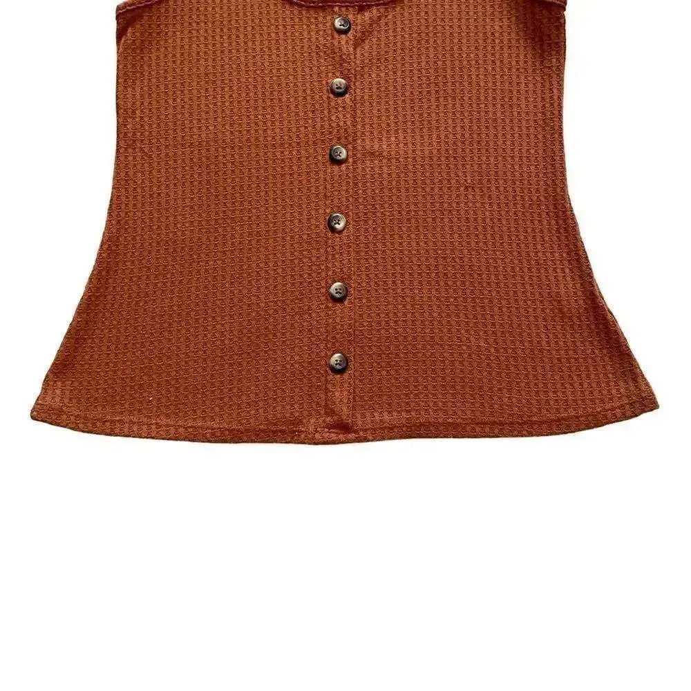 Liberty Love Burnt Orange Sleeveless Knit Button Front Ribbed Tank Top SZ S - Image 10