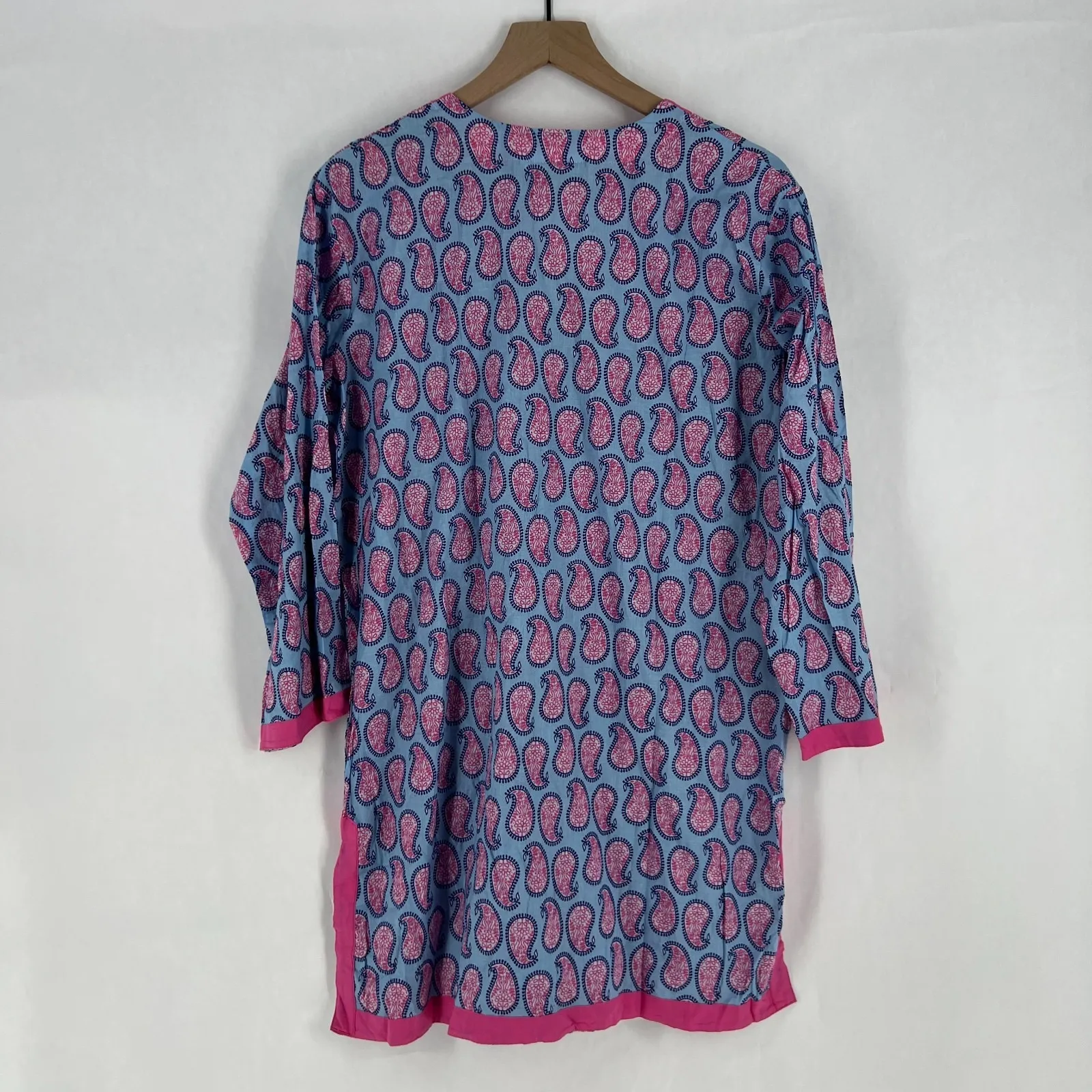 Malabar Bay Tunic Dress Womens XL Blue Cotton Paisley Resort Vacation Crew Neck Pink - Image 7