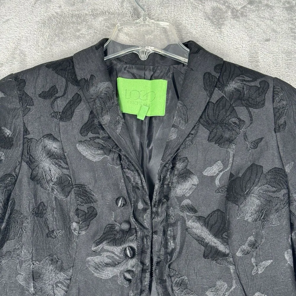 Logo Lori Goldstein Blazer Womens 4 Black Dark Floral Chiffon Ruffle Witchy Goth - Image 4