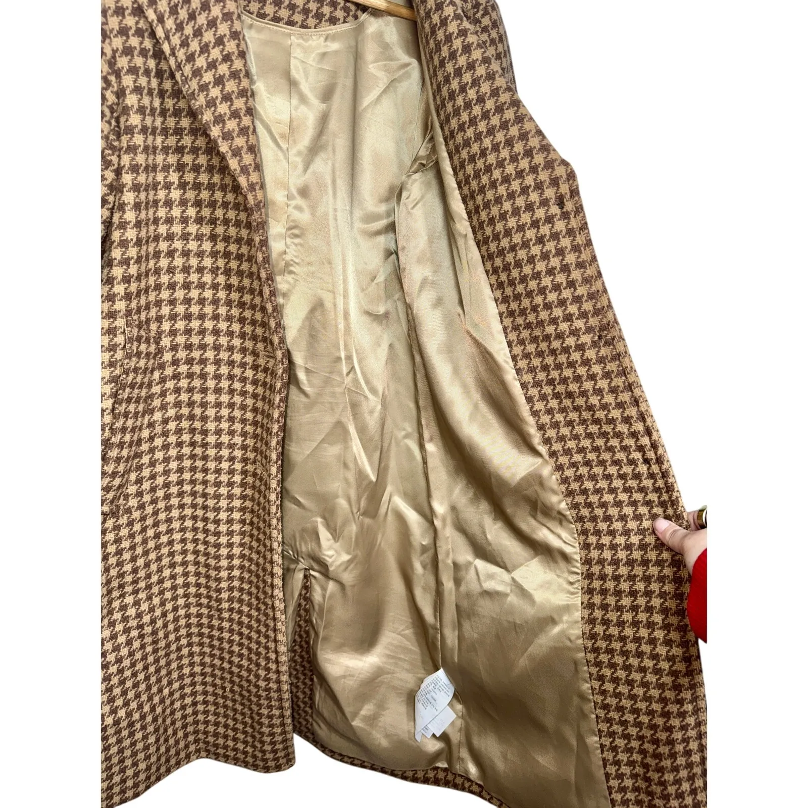 Abercrombie & Fitch The A&F Dad Coat Brown Houndstooth Wool Overcoat Womens XS P - Image 7