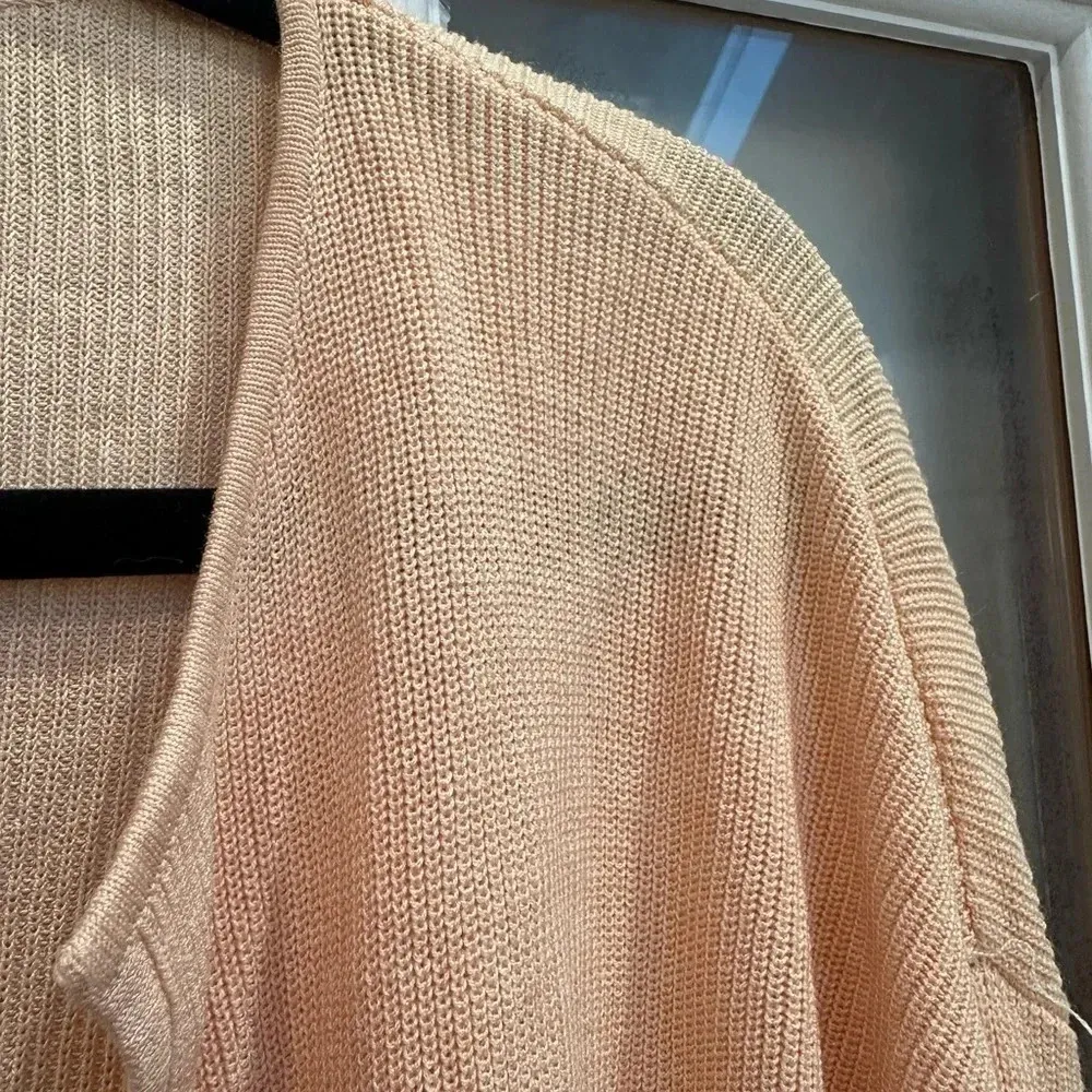 Coldwater Creek Coral Peach 100% Silk Knit Ribbed Sweater Cardigan Size Large L - Image 2