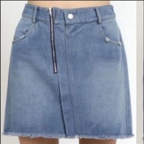 Denim Zipper Fringed Skirt‎ - Image 5