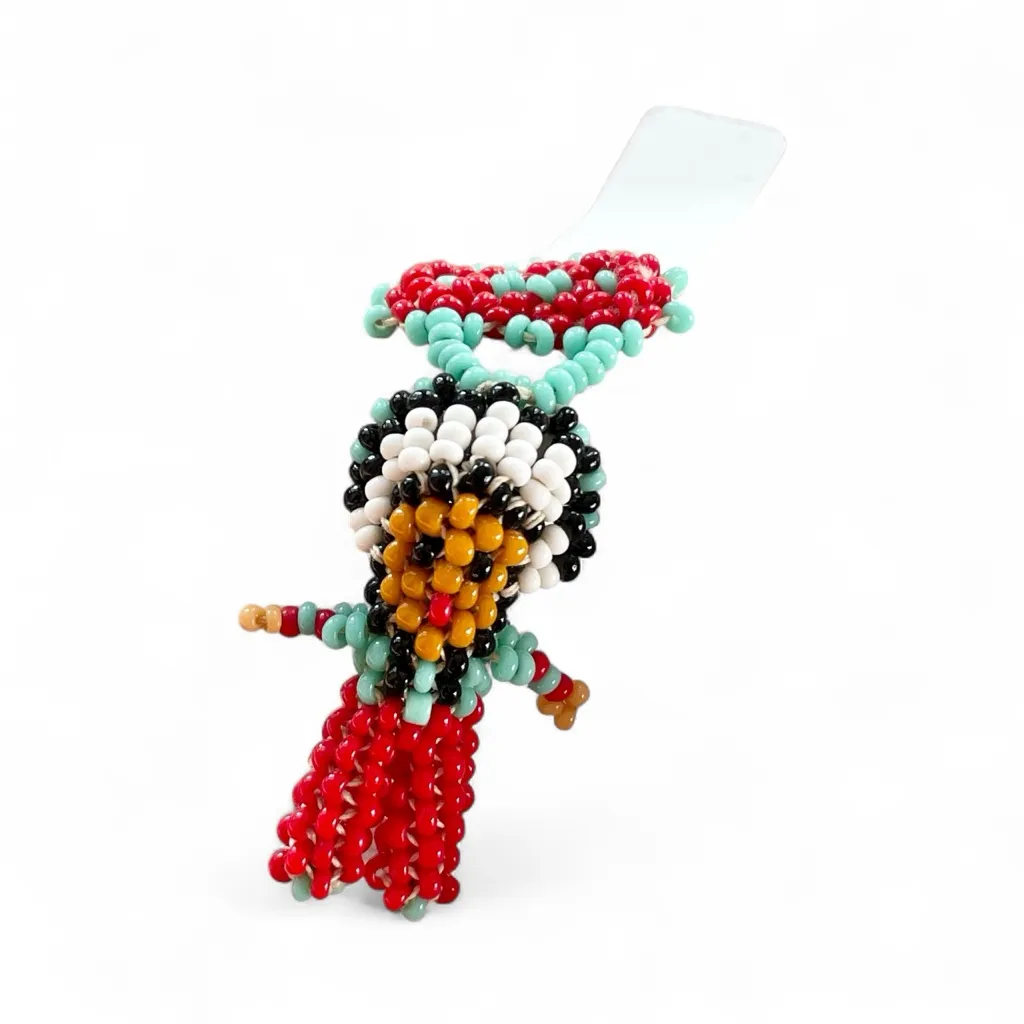 Vintage Southwest American Indian Chief Figure Seed Bead Pin 1970s Red - Image 2