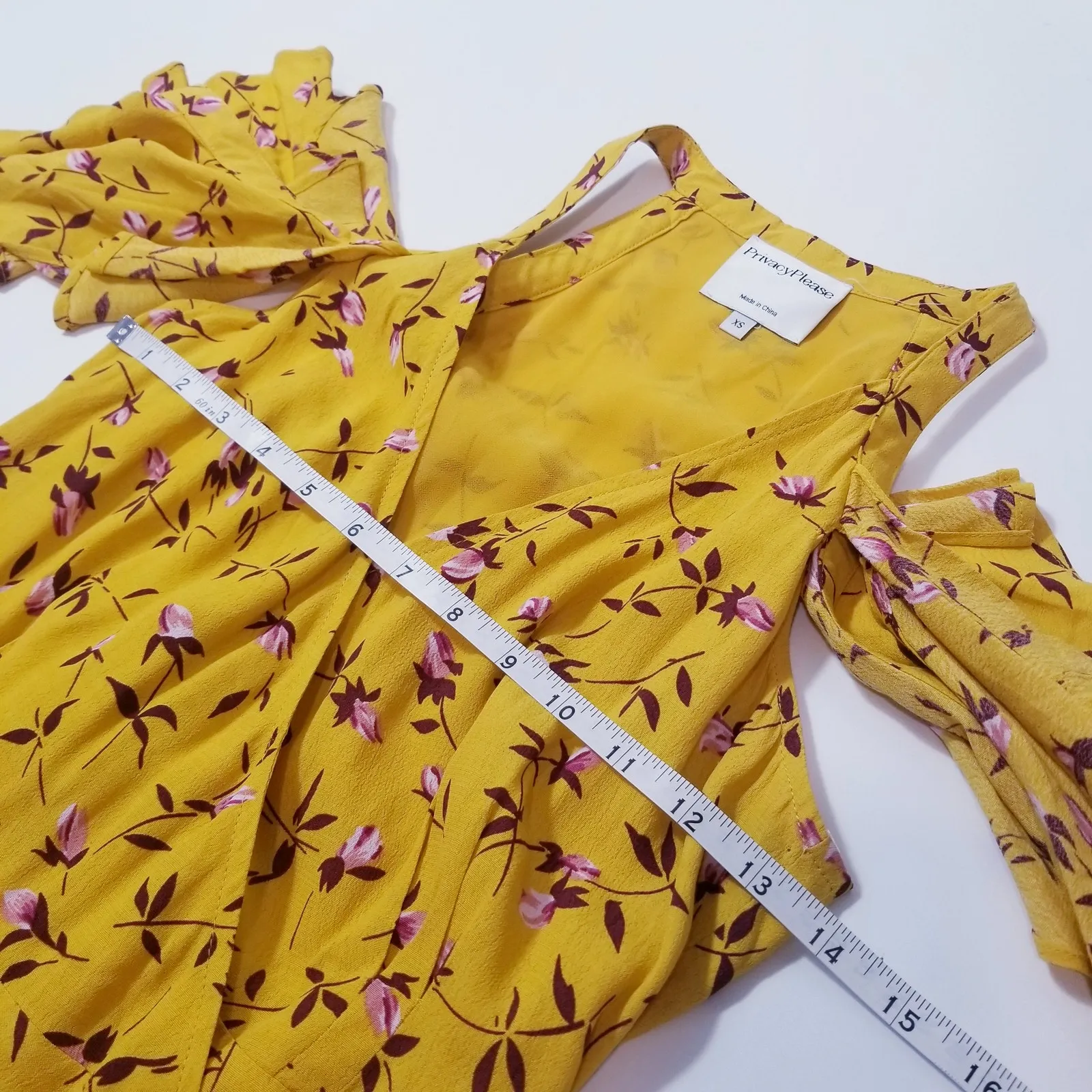 REVOLVE Privacy Please Yellow Floral Wrap Mini Dress Cold Shoulder V-Neckline - Image 5