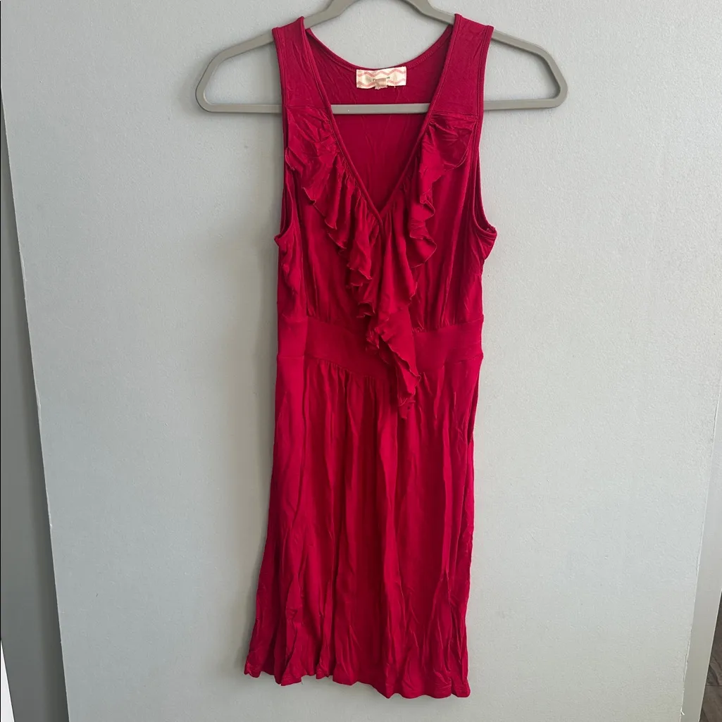 Pink Rose Red Sleeveless‎ Ruffle Front Dress - Image 2