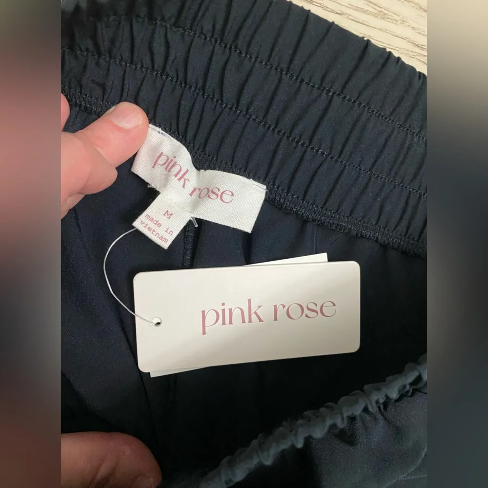 Pink Rose Black Track Pants Relaxed Fit Elastic Waist - Image 5