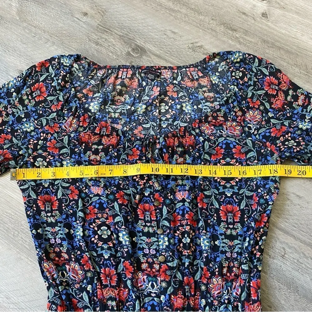 American Eagle Romper Blue Red Floral Medium Viscose Pockets Vacation - Image 10