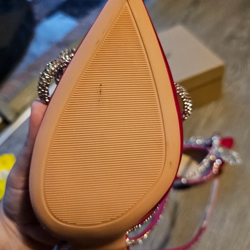 Elisabet Lang Size 7 Barbie Pink and Rhinestone Diamond Strappy Heels - Image 6