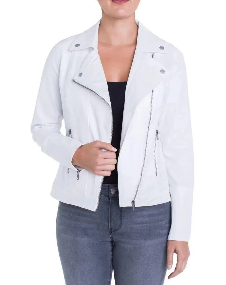 NEW Doncaster White Moto Stretch Cotton Denim Jean Jacket Size 14P Petite - Image 6
