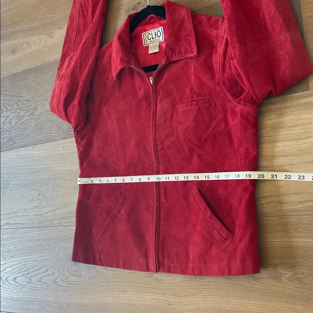Clio Petites Cherry Red Suede Leather Jacket Size 12 - Image 12