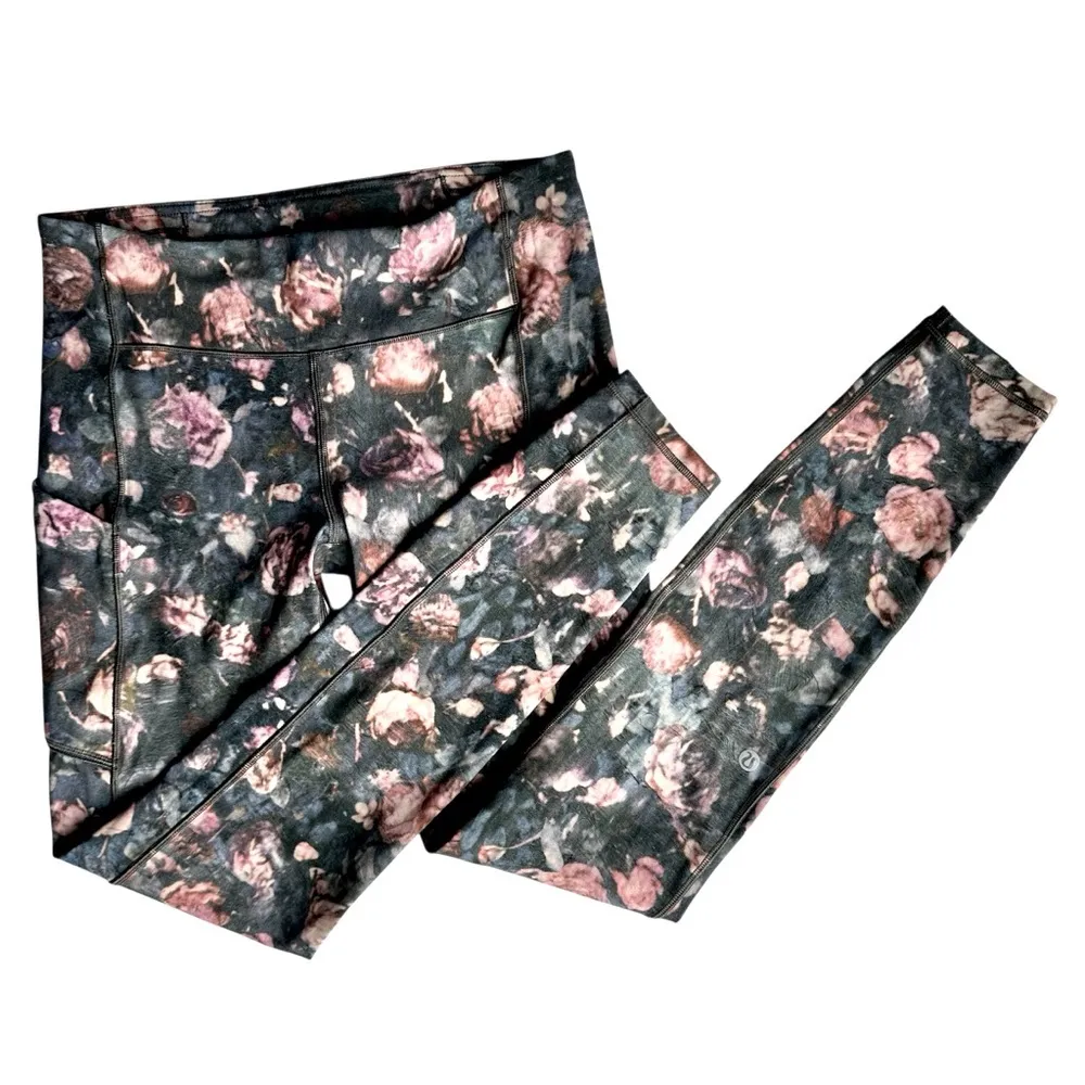 HTF Lululemon Fast and Free High-Rise Tight 25” Floral Dark Forest Size 6 (EUC) - Image 4