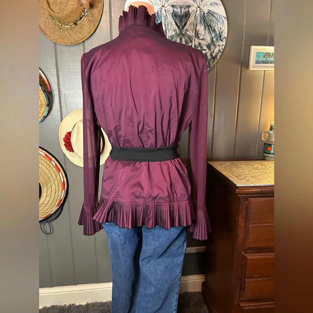 Vintage J.R. Nites Wide Collar Wrap Around Purple Top W/ Black Sash Large - Image 5