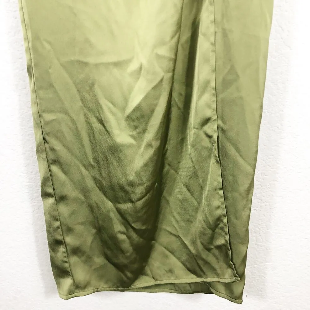 Lexi Clothing Marigold Maxi Dress Size 8 Green Satin Wrap Cut Out Back Gown - Image 10