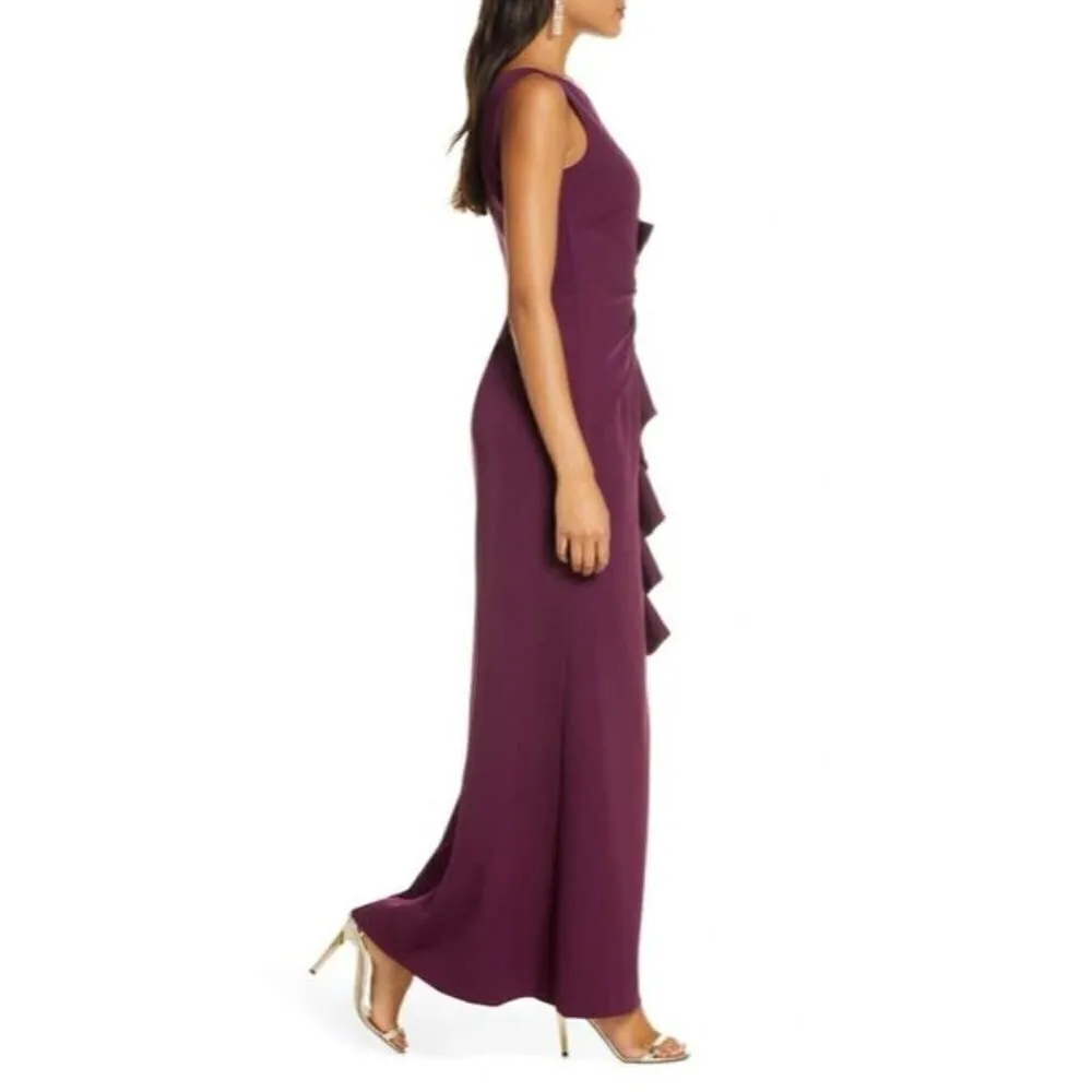 ELIZA J Ruffle Front Gown in Wine Size US 6 - Image 3