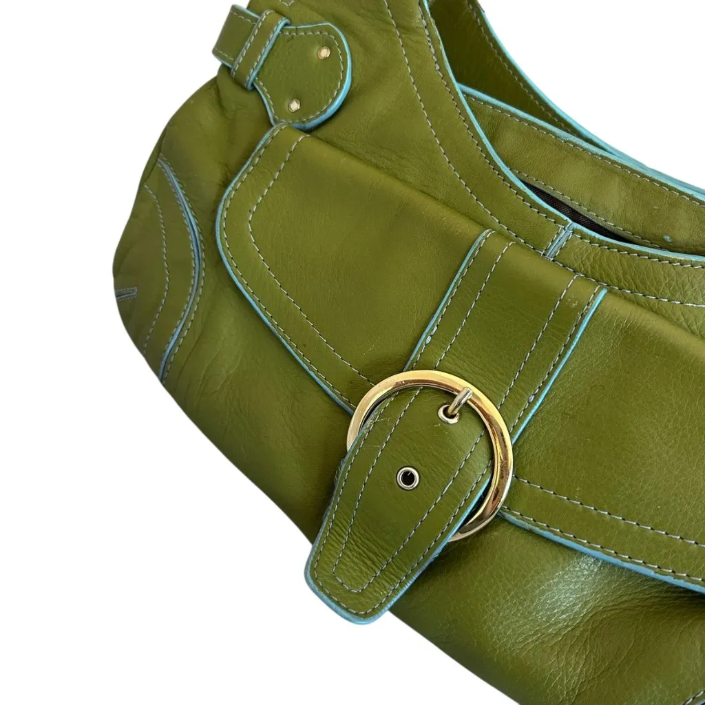 Franklin Covey Full Grain Leather Purse Handbag Green Shoulder Bag Front Pocket - Image 5
