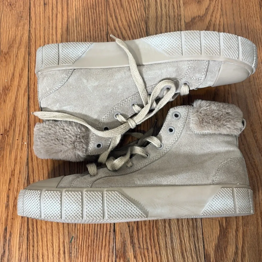 Zara Sand Suede Leather Faux Fur High Top Trainers shoes‎ EU39 - Image 5