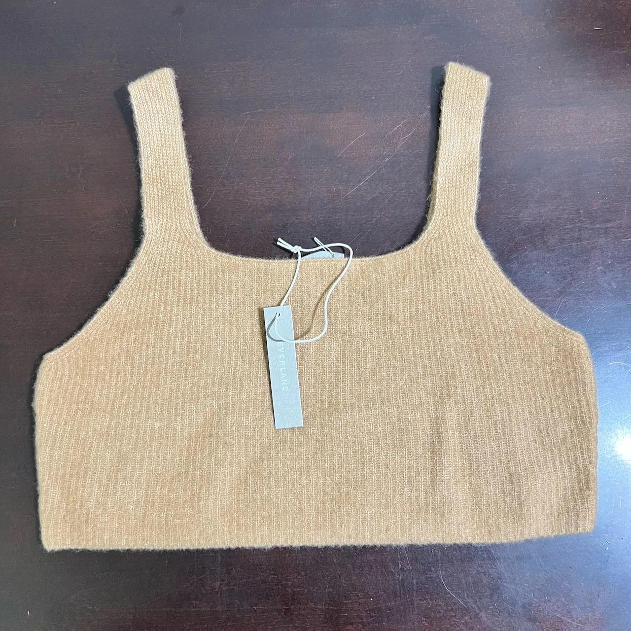 NWT Everlane Wool Yak Blend Crop Tank Top Camel Beige Ribbed Knit XL - Image 2