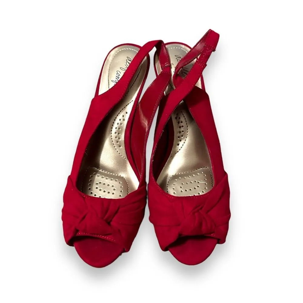 Dexflex Comfort Carmine Red Faux Suede Open toe Slingback Pumps Heels Sz 6.5 - Image 2