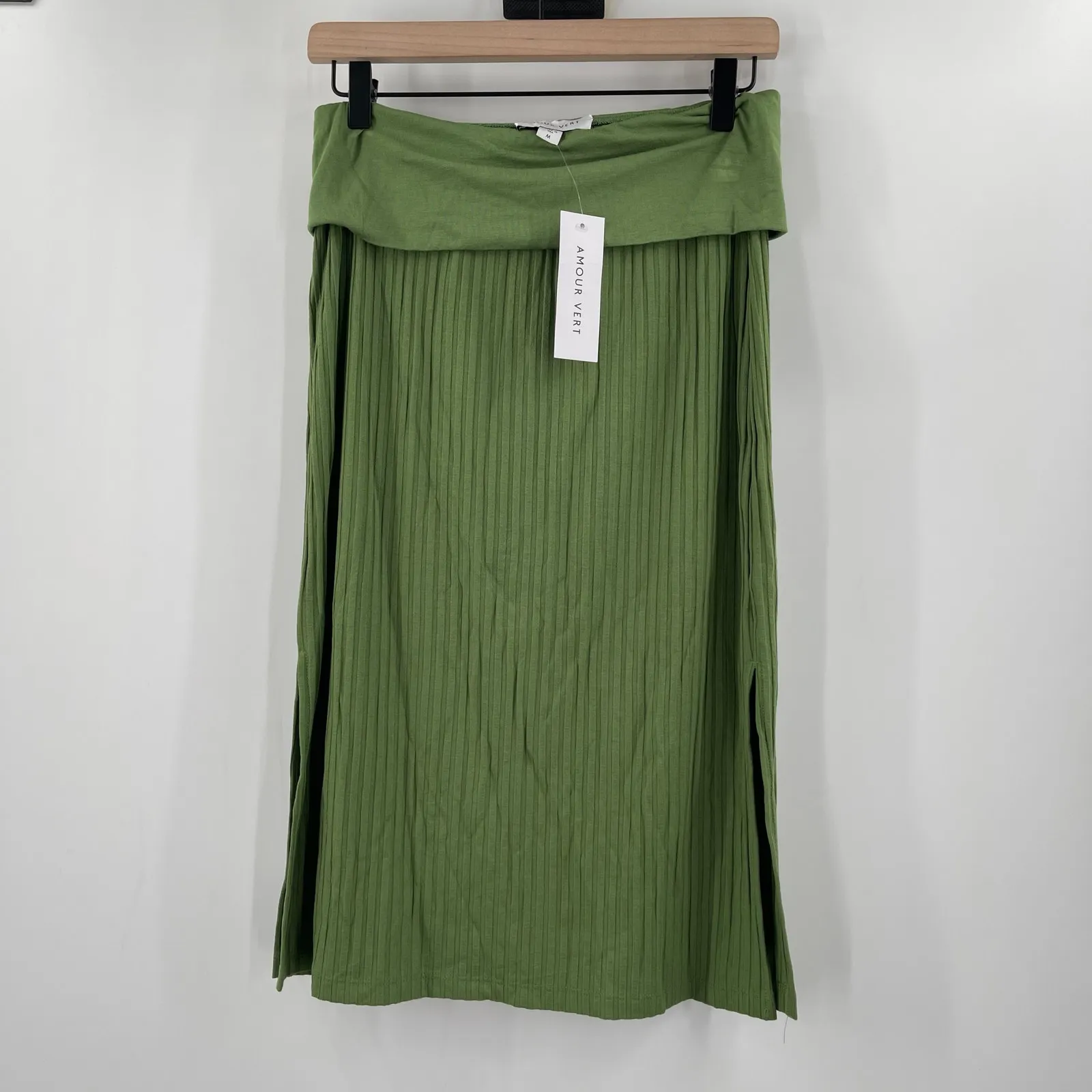 AMOUR VERT Skirt Size Medium Zio Ribbed Green Rib Stretch Foldover Waist NWT - Image 14