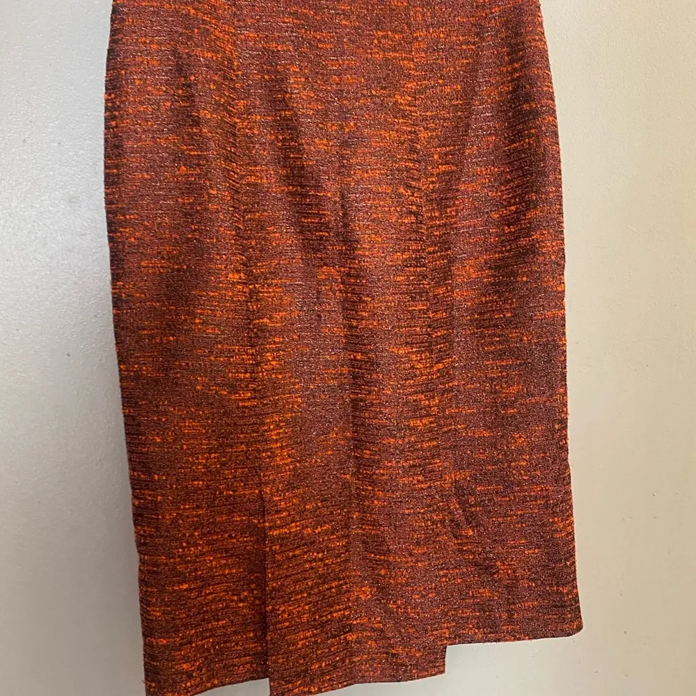 Hunter Dixon Womems Midi Pencil Skirt Size 4 Waist 26” Orange Textured Print - Image 5