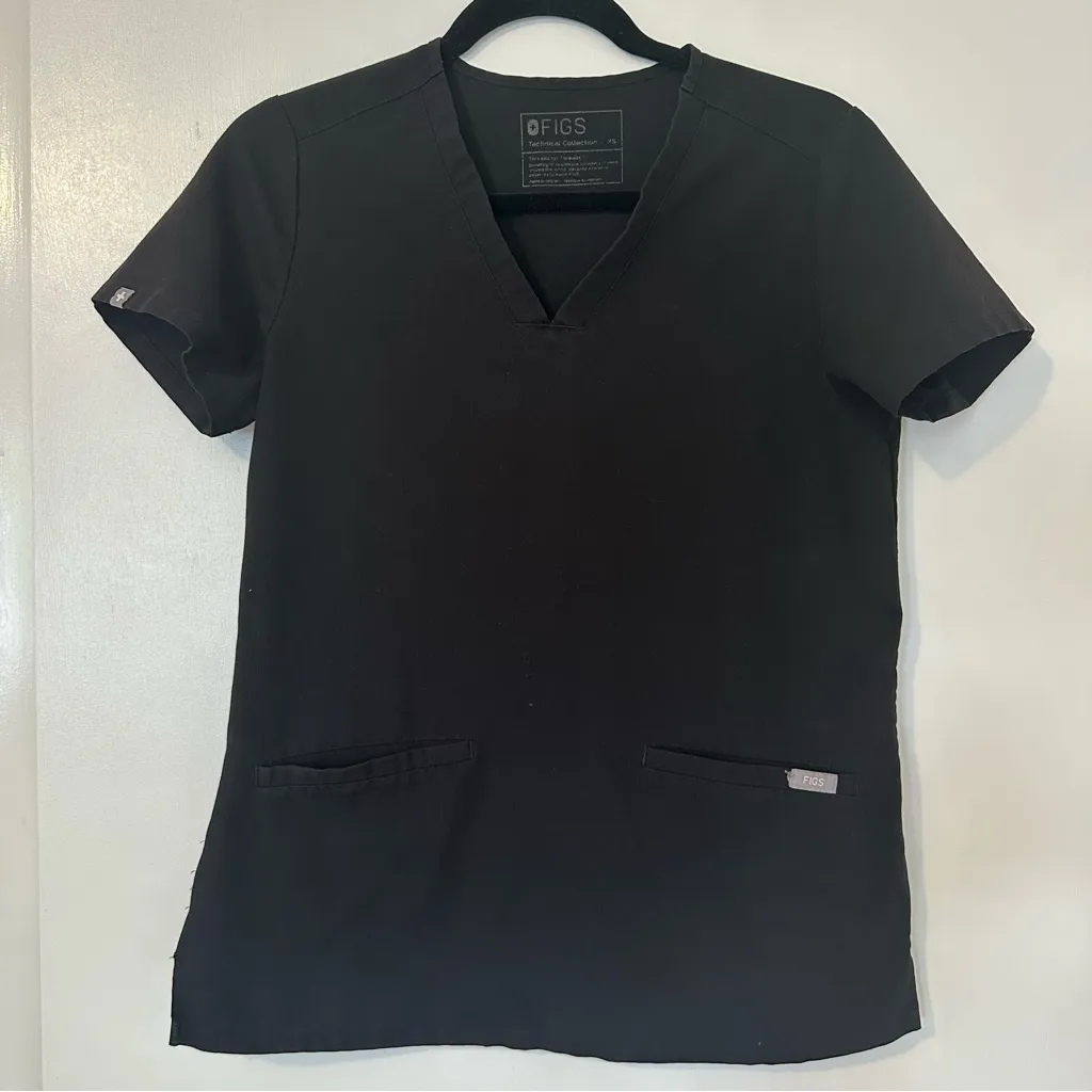 Figs Technical Collection V Neck Short Sleeve Scrub Top Womens XS Black - Image 7