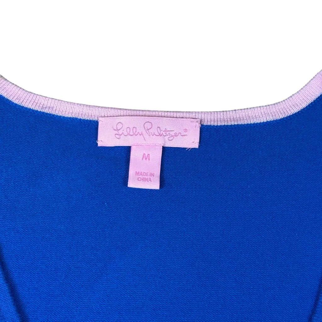 Lilly Pulitzer Adelaide Striped/Solid Royal Aqua Blue V-Neck Sweater Medium - Image 2