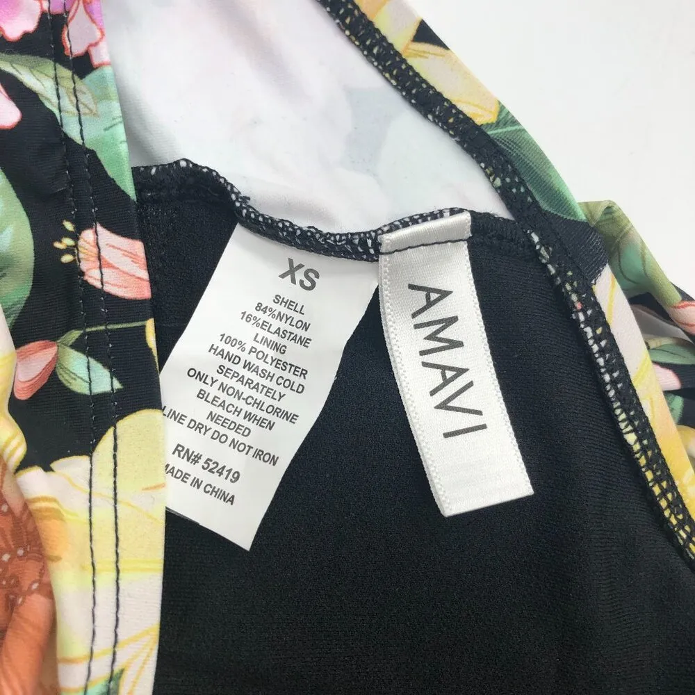 Amavi Tankini Top Halter Tropical Floral Black Colorful XS - Image 3