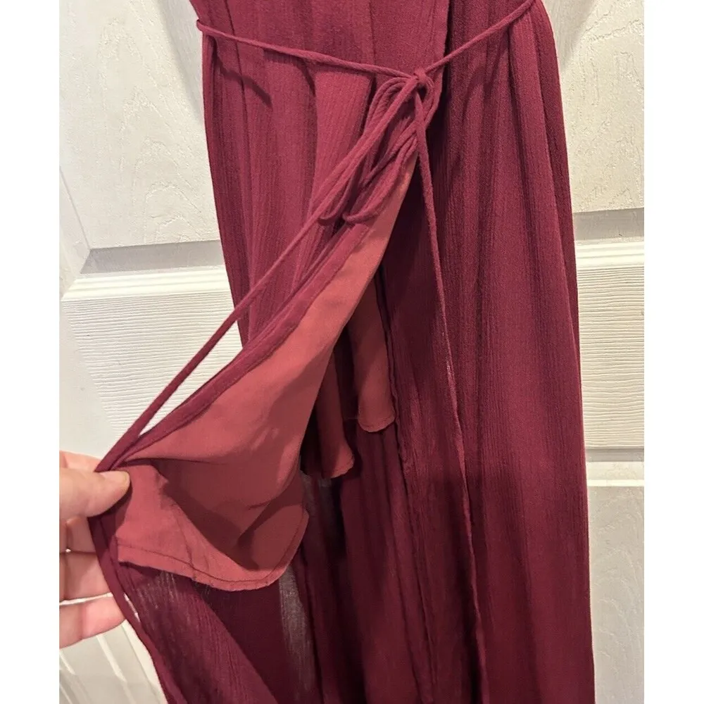 LULUS Heart Of Marigold Burgundy Wrap Maxi Dress Short‎ Sleeve Size XL Maroon Red - Image 11