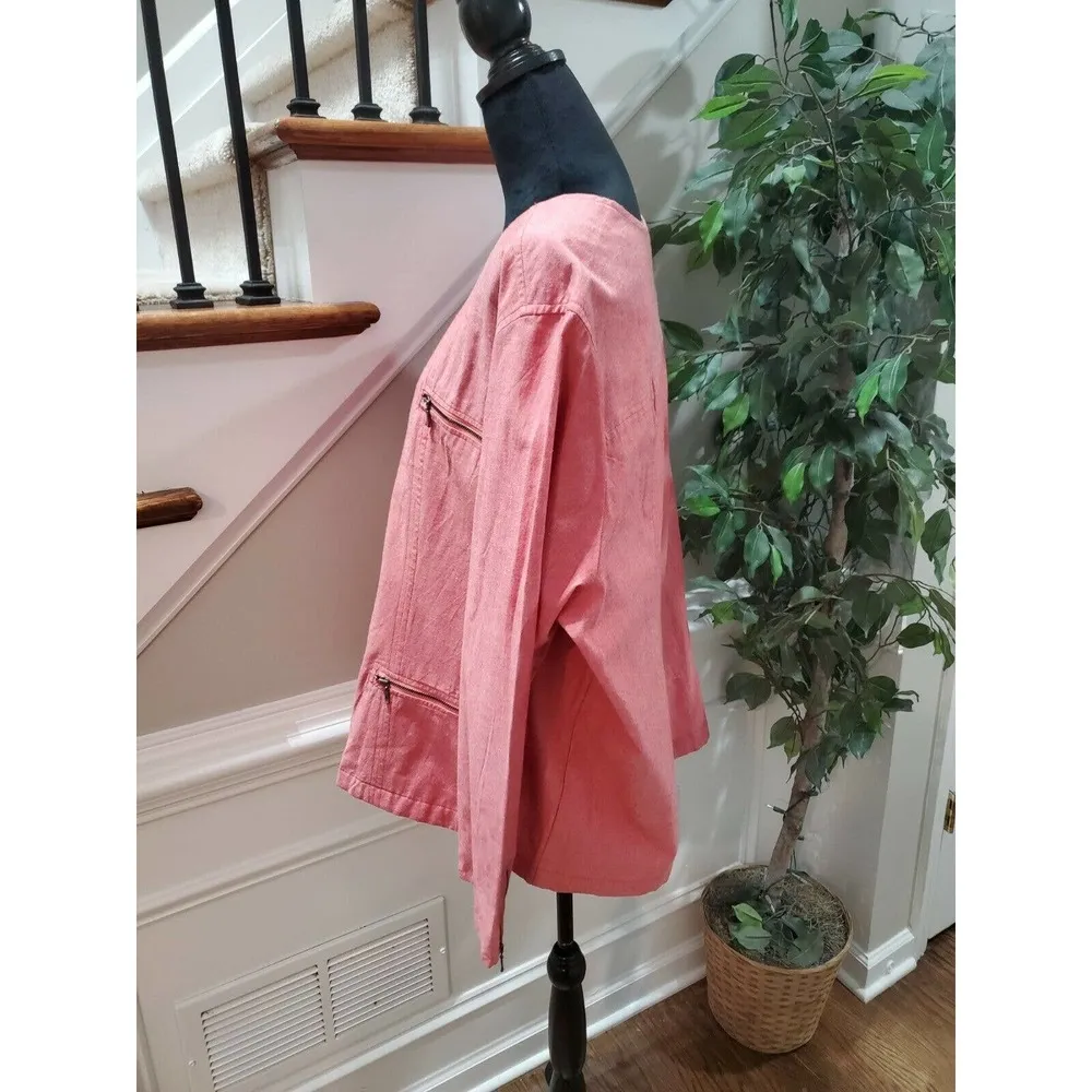 Blair Womens Solid Pink Cotton Long Sleeve Full Zip Front Casual Jacket Size 2XL - Image 5