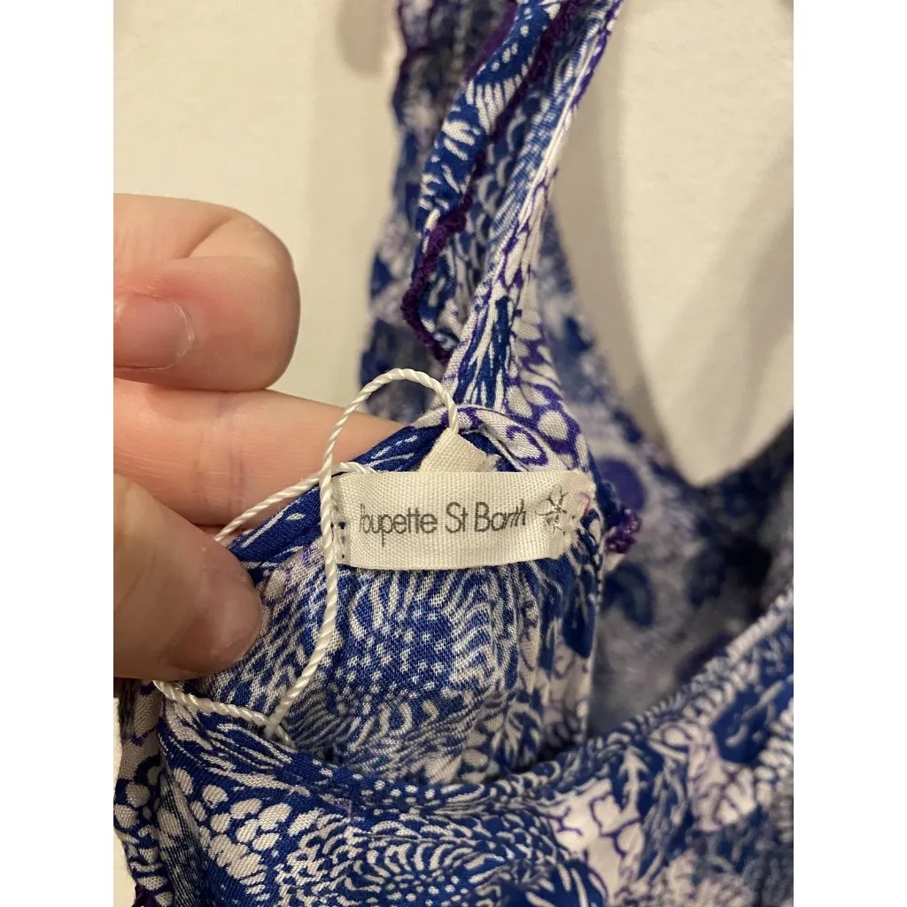 Poupette St Barth Dress Womens Small Blue Floral Ruffle Racerback Boho Tiered - Image 3