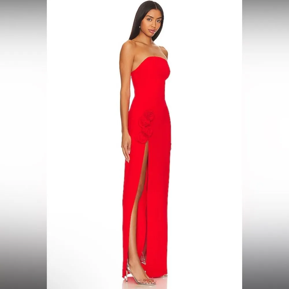 Amanda Uprichard X Revolve Wolfe Maxi Gown In Crimson Red Rosettes - Image 3