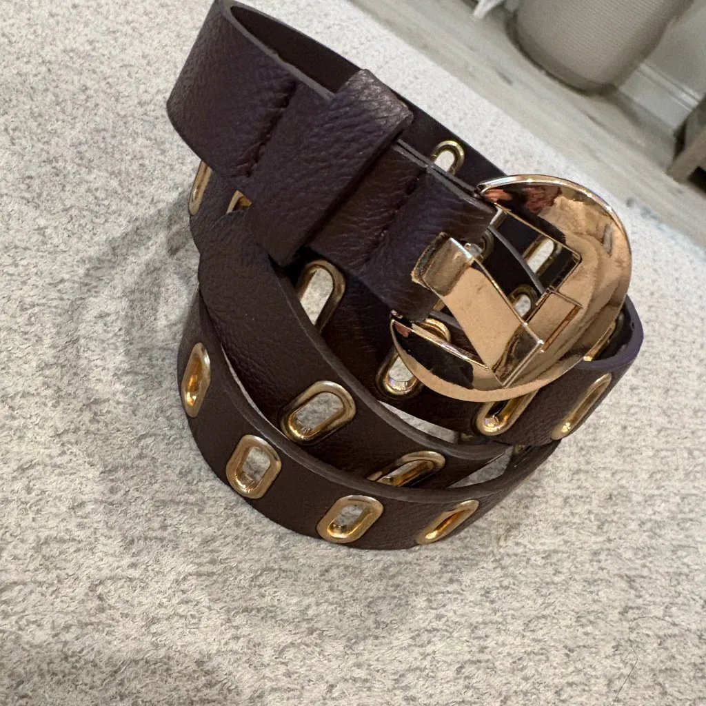 Gold Grommet Leather Belt - Image 4