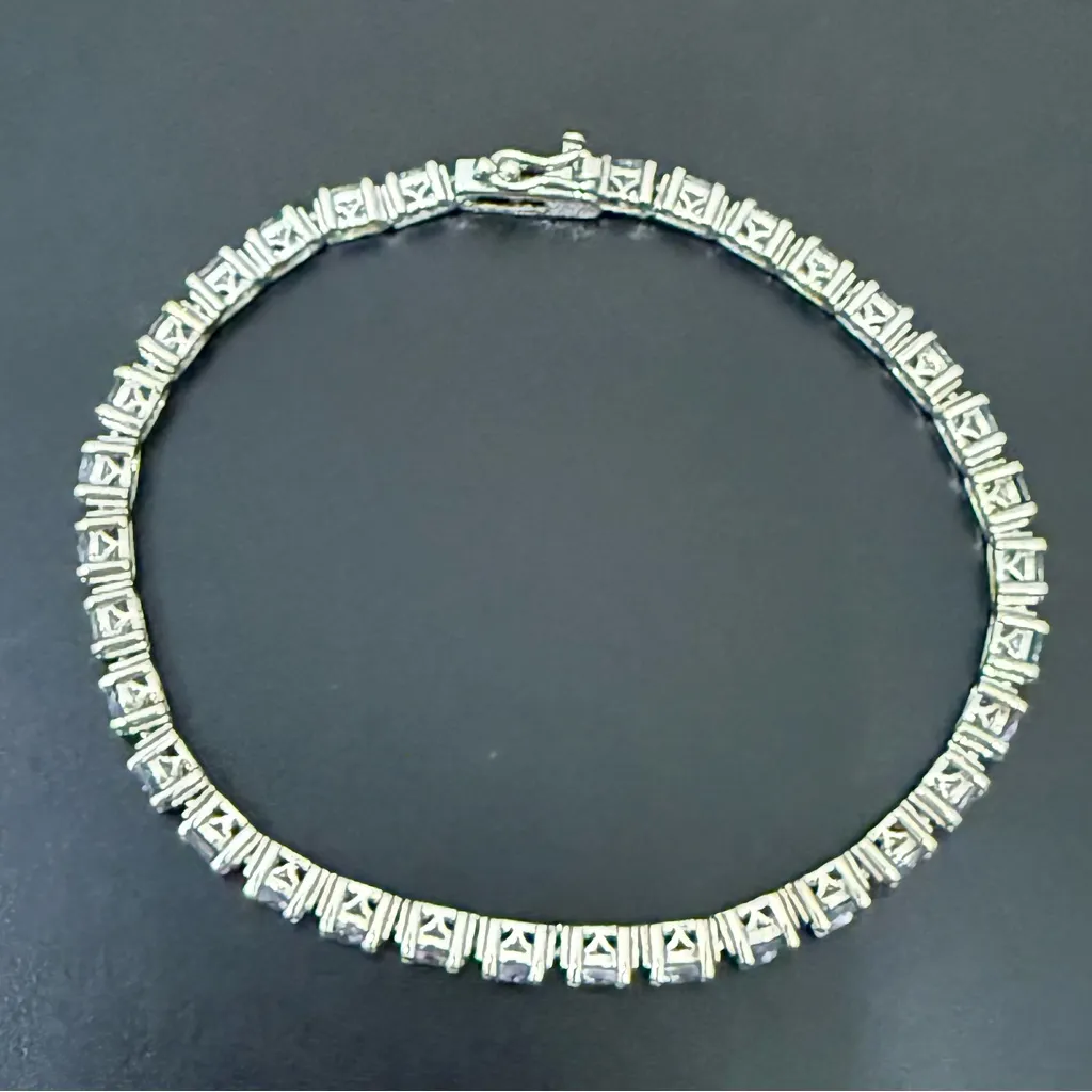 KJC 925 Sterling Silver Natural Tanzanite Gemstone 7” Tennis Bracelet 9g. Purple - Image 3