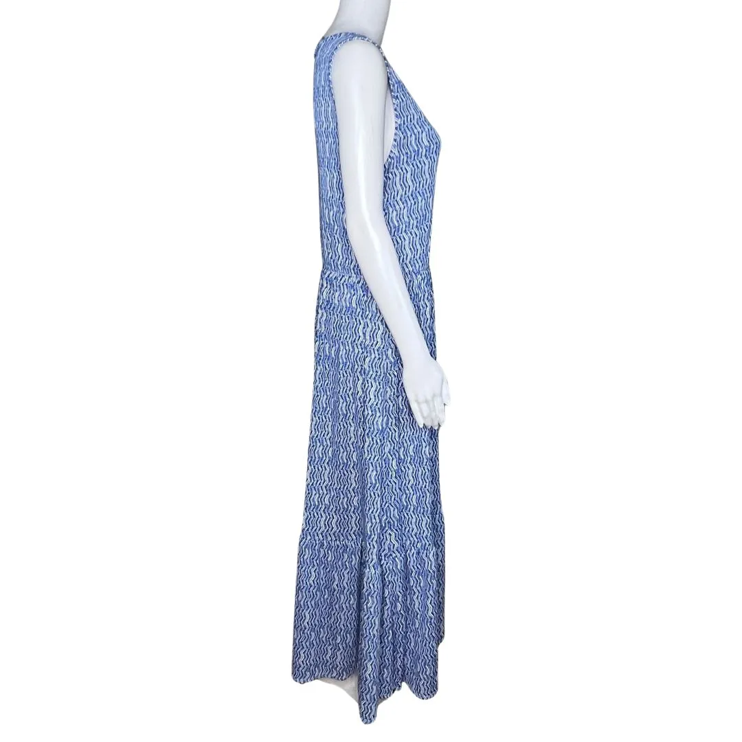 Chicos Dress Womens 12 14 Blue Geometric Ruffle Hem Tank‎ Dress Maxi Chic Casual - Image 3