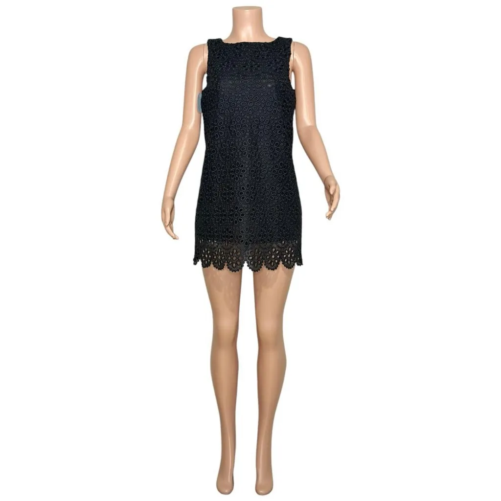 HILL HOUSE Charlie Shift Mini Dress, Black Scallop Lace, XS - Image 8
