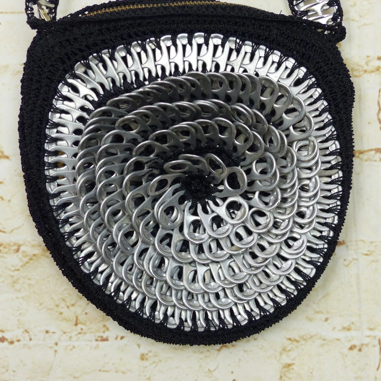 Handmade Crochet Soda Can Pull Tab Purse Black Round Crossbody Bag Boho Goth - Image 10