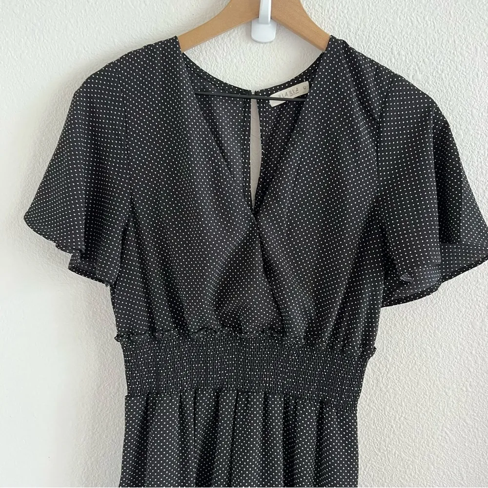 Illa Illa Polka Dot Wide Leg Smocked Waist Modest Jumpsuit Cropped Large - Image 2