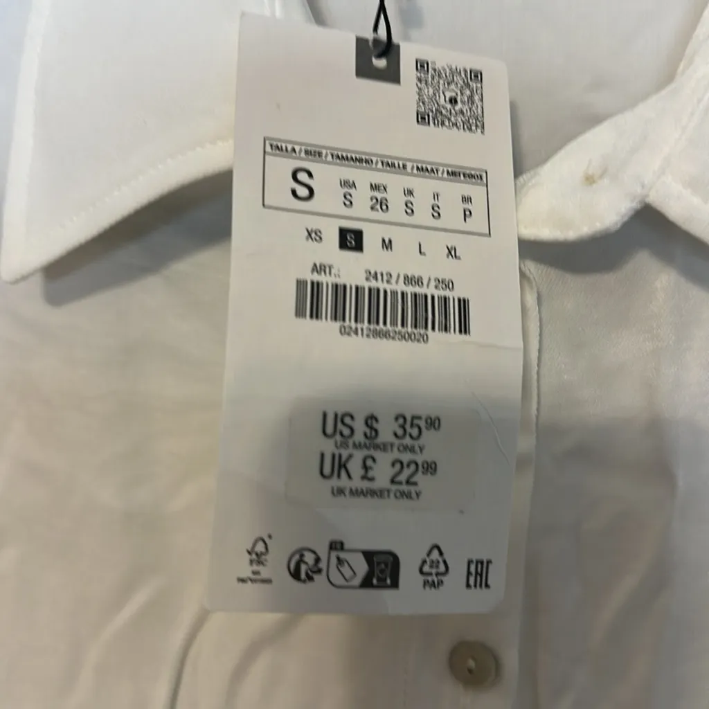 ZARA  Satin Textured‎ Loose Button Down Shirt Size Small NWT - Image 7