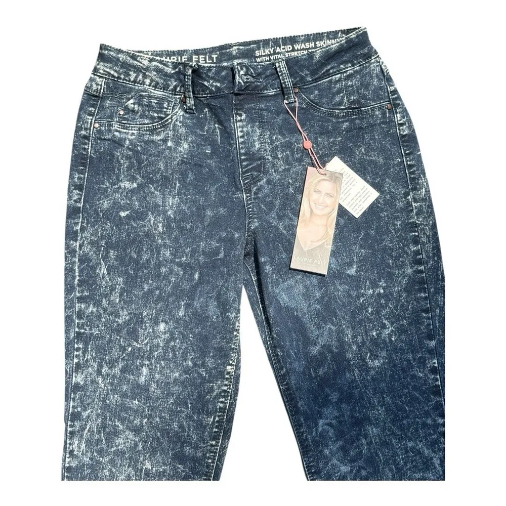 Laurie Felt Size Small Silky Skinny Denim Acid Wash Jeans Blue White A301683 NWT - Image 4