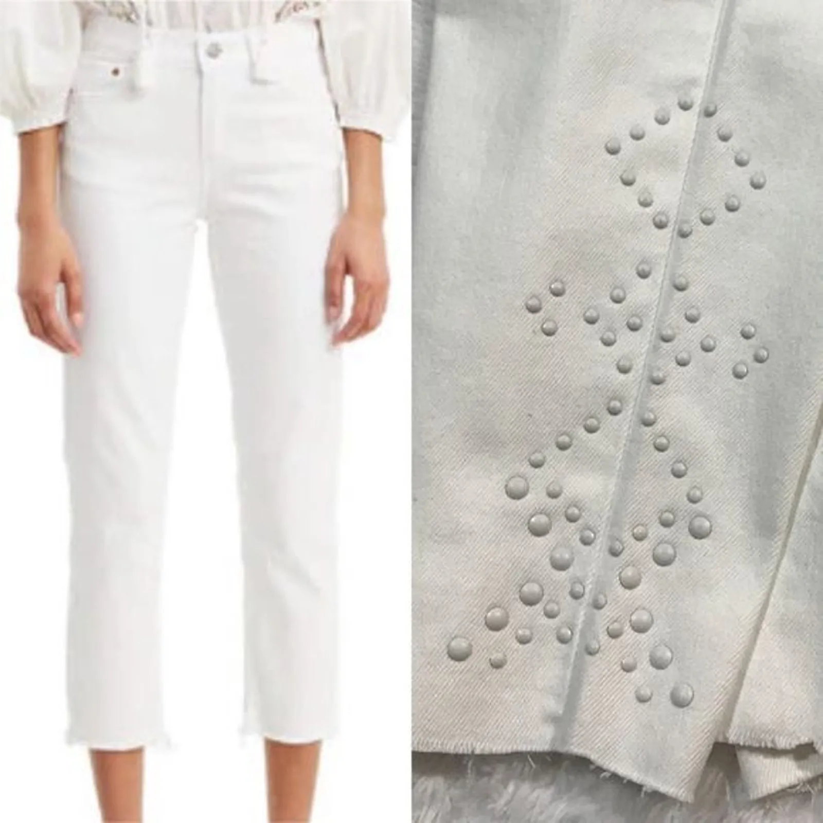 Levis 711 Women's White Studded Mid Rise Skinny Ankle Jeans Light Wash‎ 12 New - Image 2