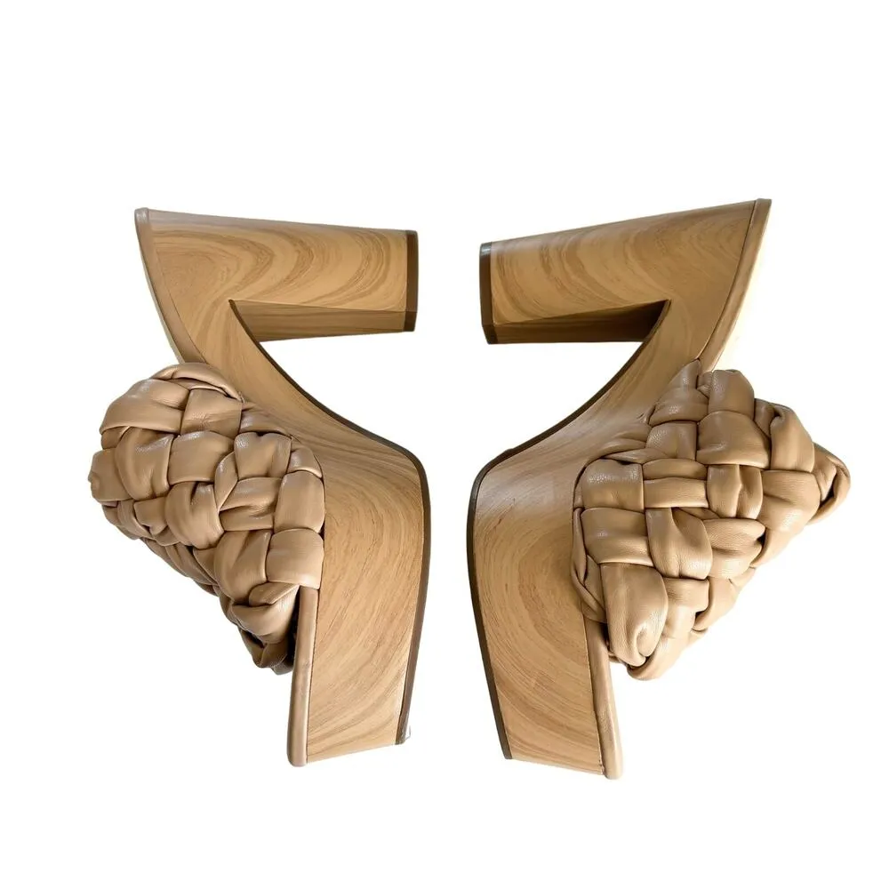 Jessica Simpson Supira Nude Platform Sandal Braided Faux Wood Mule Sandals 9.5 - Image 4