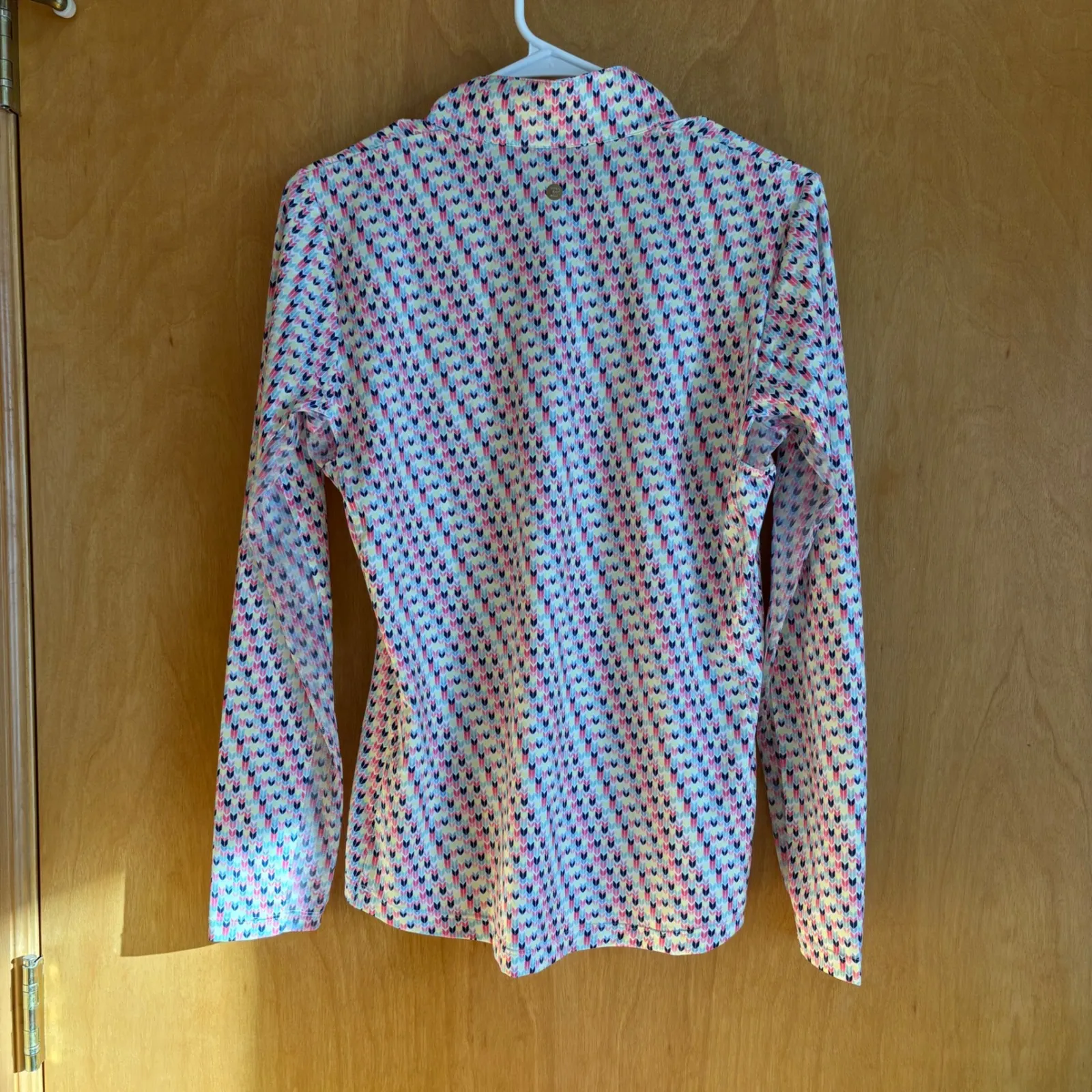 EPNY Golf Ladies Ls Chevron Knit Stitch Polo Shirt Womens Medium Multi Color Red - Image 5