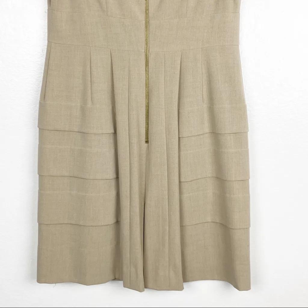 TAHARI Khaki Ruffled Cap Sleeves Lined Career Office Work Dress, Size 8P - Image 7