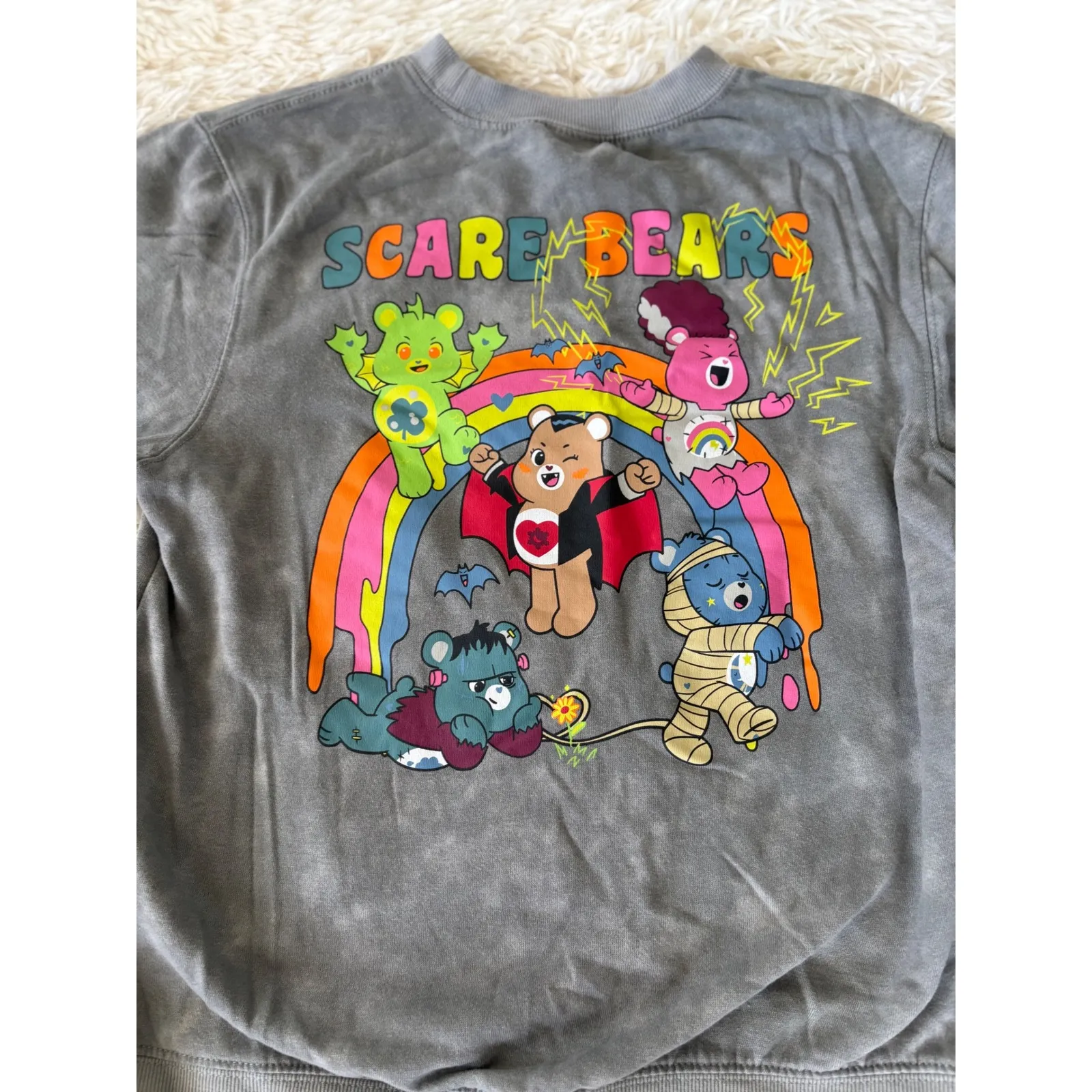 Care Bears x Universal Monsters Scare Bears Gray Graphic Sweatshirt - Image 3