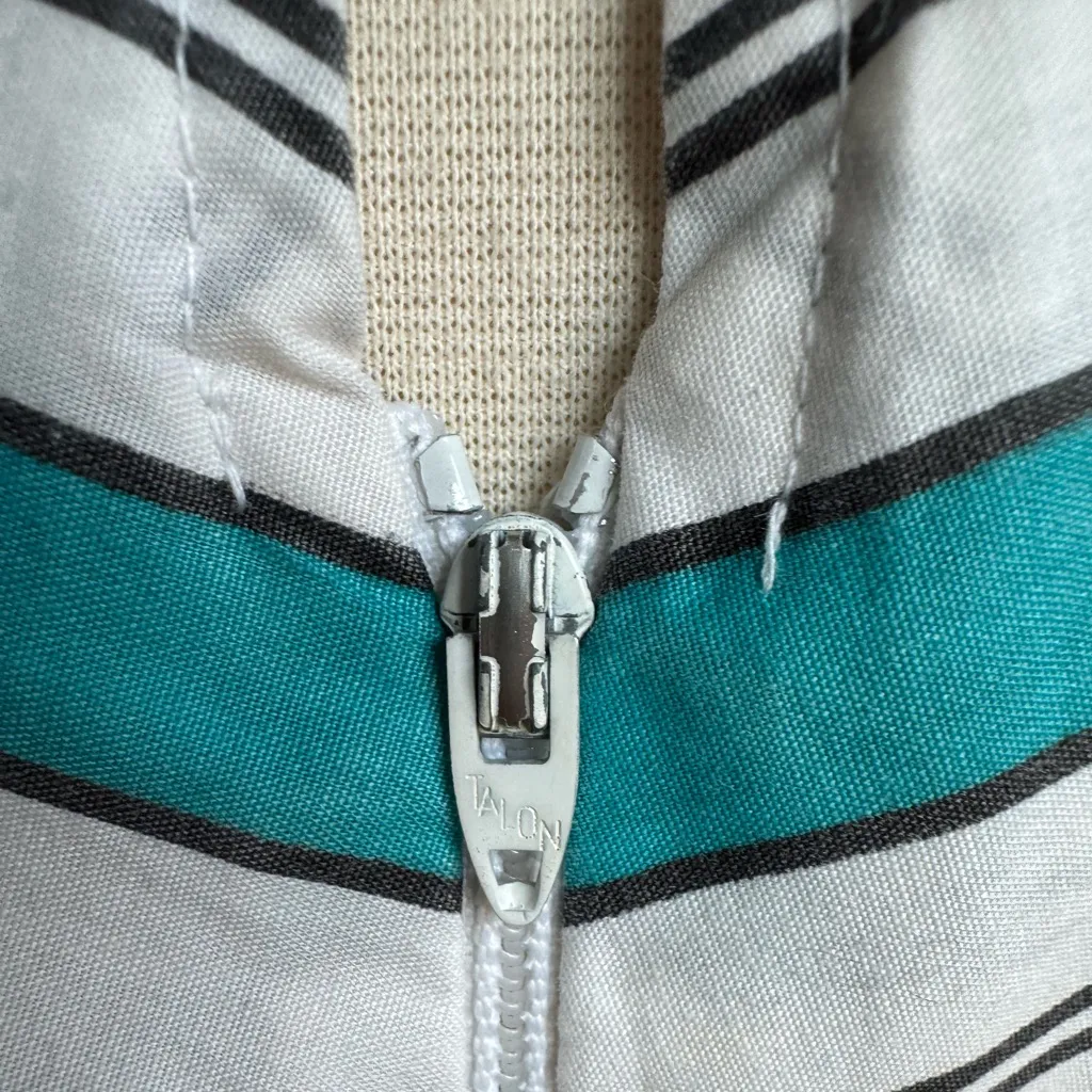 Vintage Striped Zip‎ House Dress Talon Zipper USA Made grandma core 70s White Size 14 - Image 7