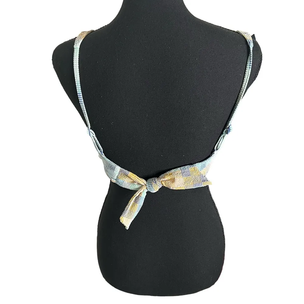 Patchwork Tie Back Scoop Bikini Top Medium Baja Blue 3553 NWT - Image 3