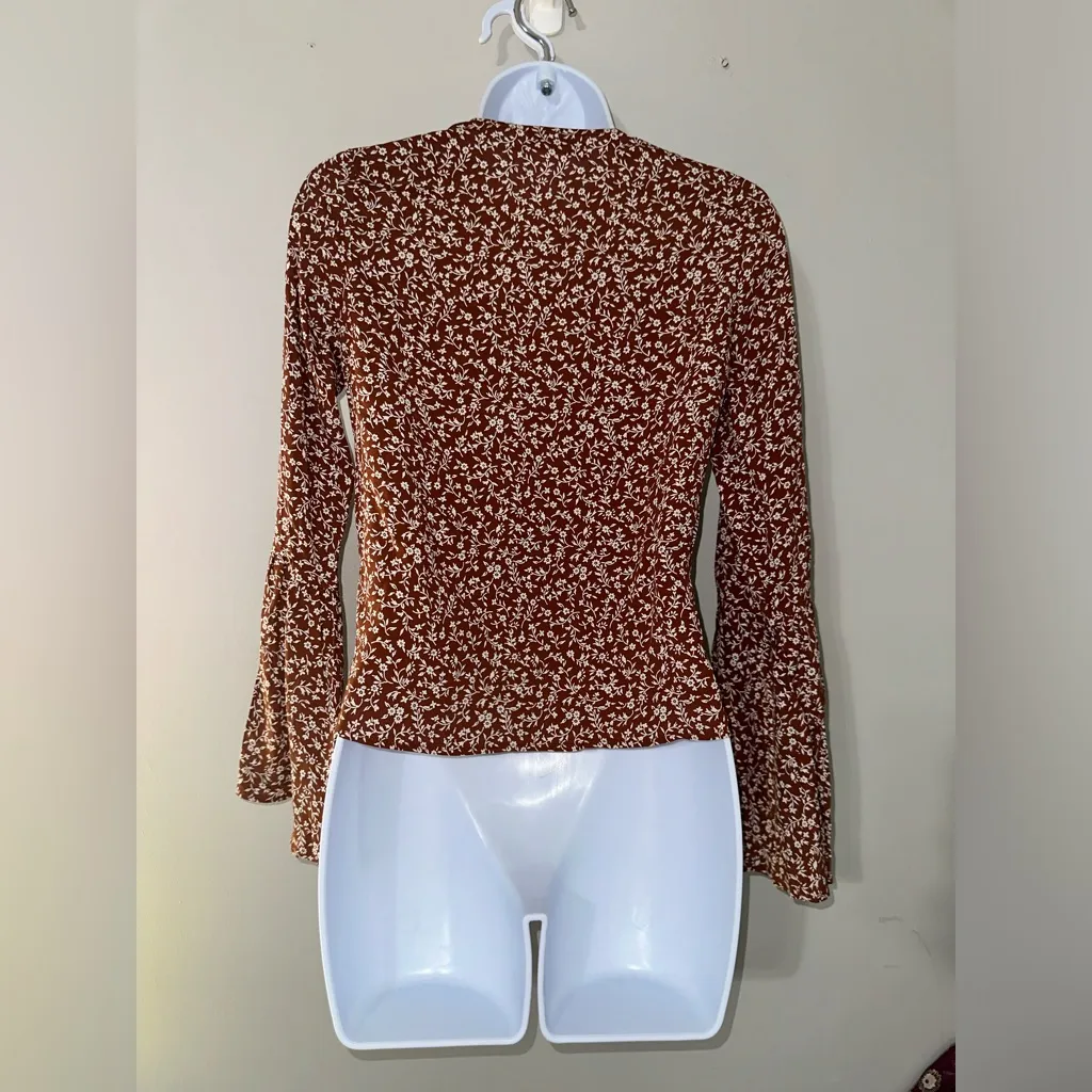 Flynn Skye‎ Revolve Floral Front Lace Up Bell Sleeve Floral Top NWOT Size XS Orange - Image 6