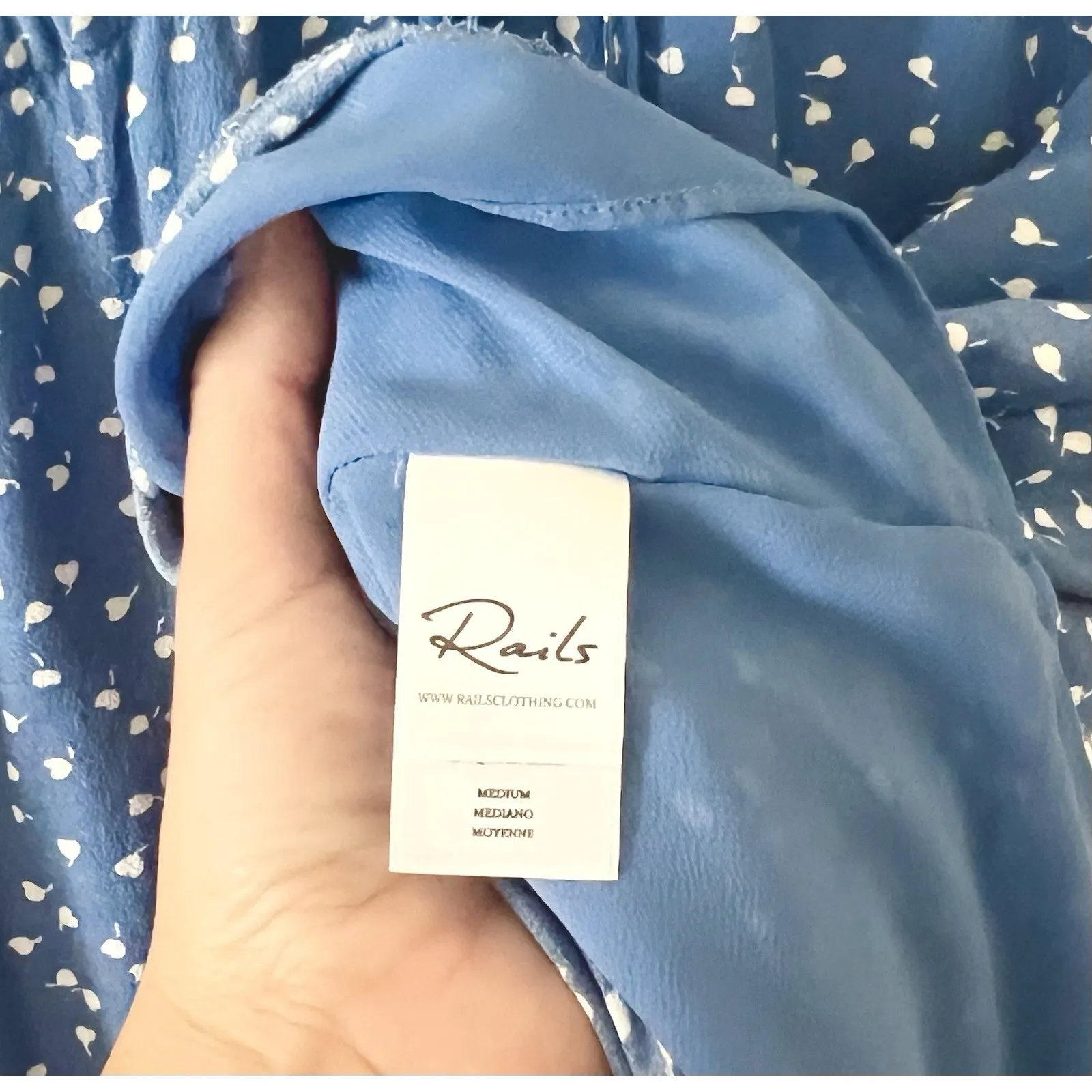 Rails Jade Blue/White Wisteria High -low Midi Dress M Floral Long Sleeve - Image 12