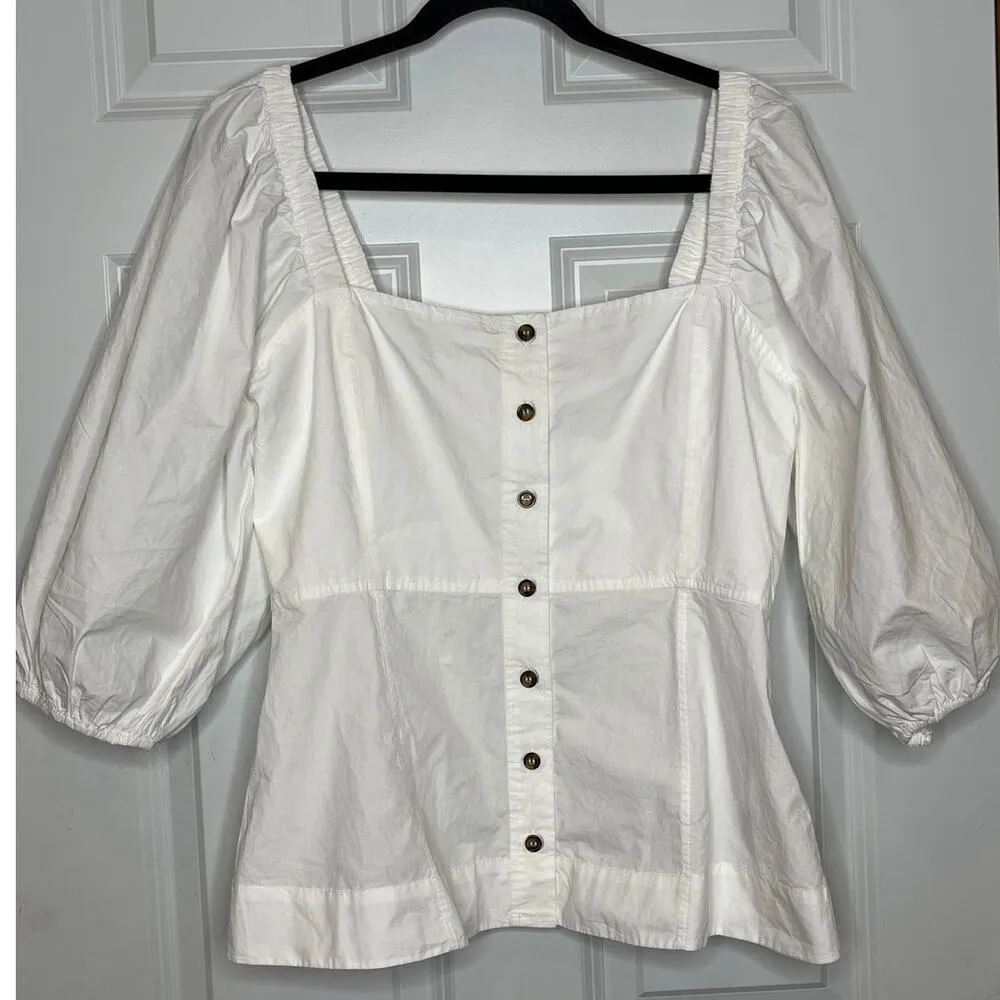 Ganni White Cotton Square Neck Poplin Button Front Shirt Size US 8/10 Ganni 40 - Image 12